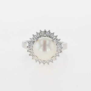 Жемчужное рисунок кольцо платиновое кольцо просто алмазное жемчужное кольцо 12 Pt900 Жемчужные бриллианты [использовали]