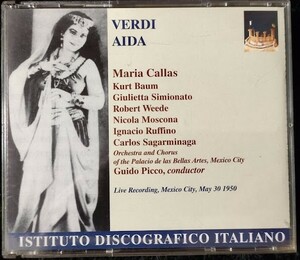 2DISCS/MONO/LIVE/IDIS/IMPORTED/VERDI/OPERA AIDA/MARIA CALLAS,KURT BAUM/CONDUCTOR,GUIDO PICCO/RECORDNGI IN MAY 30 1950 IN MEXICO