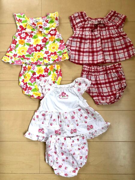 クーポン対象☆ベビー服☆80 ノースリーブ セットアップ 3点セット 女の子 夏服