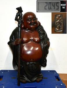 OY3-85【現状品】銅製 七福神 布袋尊像 在銘あり｜高さ約61cm 重量約20.45kg｜布袋様・縁起物・開運｜オブジェ・置物｜長期保管品