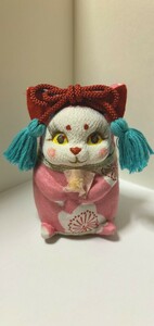 ハンドメイド　猫　ピンク　置物　人形
