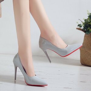  pumps lady's lady's shoes OL height up leather shoes PU leather high heel long nose .. light gray 24cm mz0028QLZ693