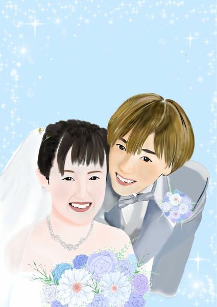 ウェディング　イラスト　似顔絵　夫婦　銀婚式　結婚式　