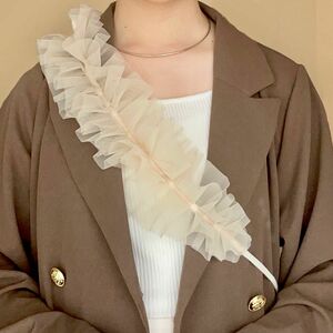 しぇ様 専用 【ハンドメイド】チュールフリルスマホショルダーストラップ ベージュ