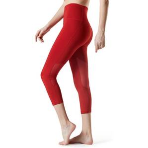 TESLA|レディース ヨガパンツ 7分丈 ハイウエスト レッド XL 即日発送