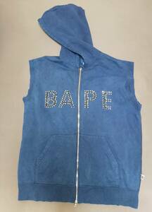 A BATHING APE 　エイプ　フルジップ BAPE スウェット パーカー スワロフスキー ベスト Lサイズ zip hoodie vest　SWAROVSKI 