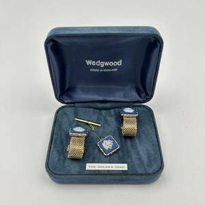 ☆大人気☆ WEDGWOOD ウェッジウッド カフスボタン カフス ネクタイピン タイピン アクセサリー ゴールド gold ブルー blue セット 箱付き