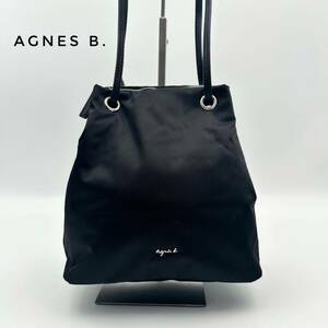 ☆美品☆ agnes b. アニエスベー 巾着型 ハンドバッグ 鞄 ブラック 黒 コンパクト オシャレ レディース ナイロン