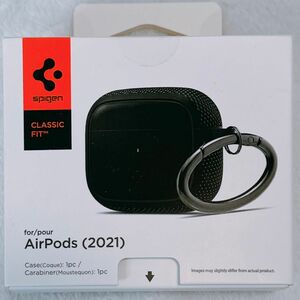 Spigen AirPods3 ケース Airpods 第3世代 ケース カバー ファブリック ワイヤレス充電 カラビナ ブラック