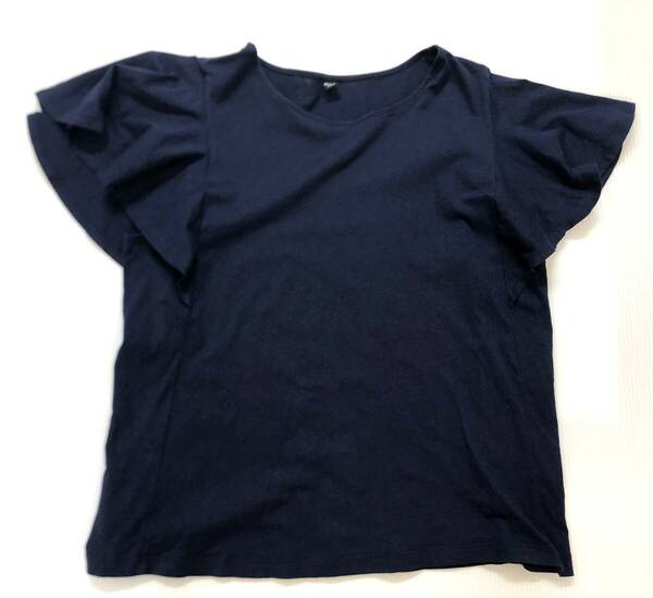 送料無料　ユニクロ　ＵＮＩＱＬＯ　半袖　Tシャツ　紺　ネイビー　袖フリル　Ｍサイズ　難あり