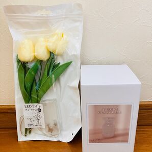 LEDライトチューリップ 3本 . AURORA GLASS オーロラグラス 花瓶