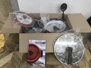 Y キチ雑★未使用★Bellfina ベルフィーナ★ダイヤモンドパン グランドセット レッド フライパン 無水調理器 ガラス蓋2枚 現状