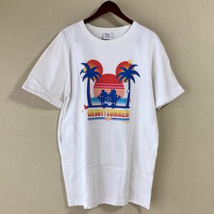 Disney ロングTシャツ ミッキー ミニー 半袖 ホワイト ポケット サンセットオーシャン 夏休み 夕日 リゾート Mサイズ