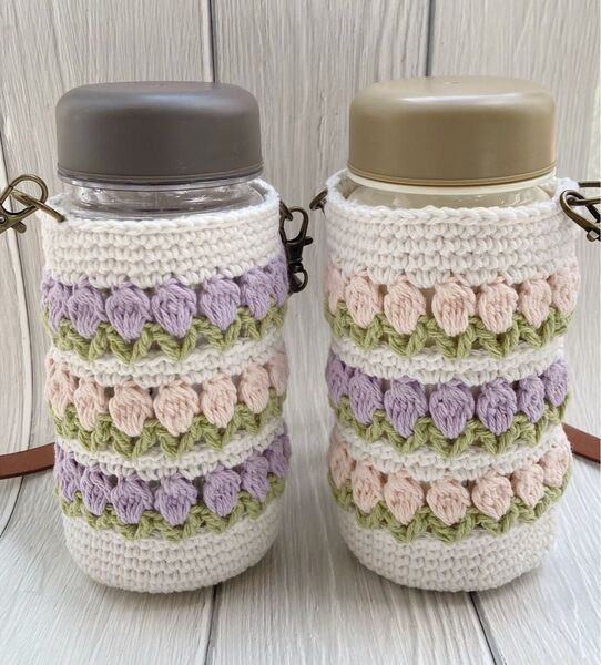 ハンドメイド ボトルケース ボトルカバー 300ml チューリップ①ピンク