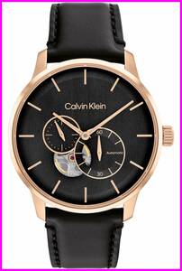 [ Calvin Klein CALVIN KLEIN ] самозаводящиеся часы каркас кожаный ремень черный / rose Gold 25200074