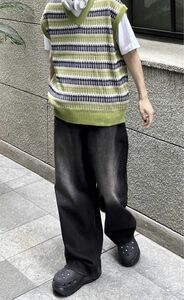 youll】vintage wash denim wide pants ブラック