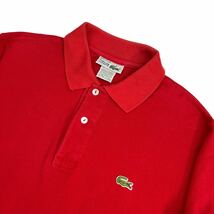 美品 80s LACOSTE ラコステ ポロシャツ サイズ3/S相当 レッド フランス製 vintage 古着 春夏 胸ロゴ 鹿の子 襟元やや色褪せ有 人気 A2414_画像4