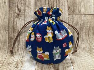 巾着袋 巾着　柴犬　しばわんこ　だるま　小判　鯛　丸底　ハンドメイド ミニ巾着 drawstring bag handcrafted