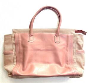 [B][10916]**agnes b. Agnes B pink handbag largish leather canvas commuting bag present condition goods **