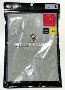 ユニクロ MICKEY STANDS ミッキースタンズ POCKET TEE ポケツキTミッキーマウス刺繍 クルーネックT グレー 半袖 MEN L 未開封品 匿名配送 