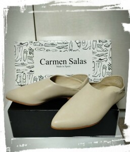 ★未使用！★Carmen Salas★カルメン・サラス★スペイン製　レザー　ミュール　フラットパンプス　バブーシュシューズ　36サイズ