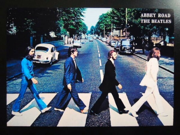 A4 額付き ポスター Abbey Road ビートルズ The Beatles John Lennon Paul McCartney George Harrison Ringo Starr フォトフレーム 額装済
