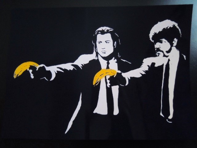 Póster enmarcado A4 Banksy banana Pulp Fiction Travolta Andy Warhol pintura marco de fotos enmarcado, Accesorios de interior, marco de la foto, otros