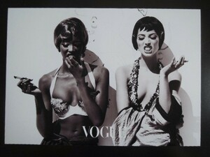 A4 額付き ポスター VOGUE モデル Naomi Campbell Christy Turlington モノクロ 写真 フォトフレーム 額装済み