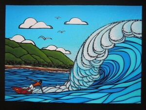 A4 額付き ポスター ハワイ 海 サーフィン 波 チューブ hawaii surf wave ボード ライトニングボルト アート 