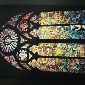 A4 額付き ポスター BANKSY ステンドグラス 大聖堂 教会 バンクシー 少年 祈り Stained Glass Cathedral