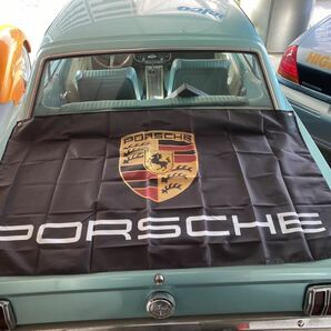 PORSCHE ロゴ ポルシェ 特大サイズ フラッグ 旗 バナーヴィンテージガレージ 看板 ポスター 壁掛け 工場 縦約90 x 横約150 通し穴4の画像1