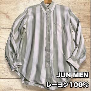 JUN MEN レーヨン100% ストライプ 長袖シャツ ビンテージ Mサイズ ドレスシャツ ストライプシャツ