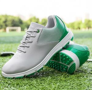 ゴルフシューズ メンズ 新品 スニーカー 運動靴 ダイヤル式 防水 防滑 耐磨 軽量 耐久性 強いグリップ スパイク靴 紳士 グレー