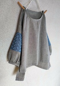 handmade:: Schic . тянуть over * вышивка × индиго Dungaree * Okayama Denim *free*..... рукав * задний вниз 