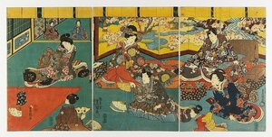 Art hand Auction Tríptico Tosenkyo (título provisional Genji-e) Pintado por Toyokuni III, cuadro, Ukiyo-e, imprimir, imagen kabuki, foto del actor