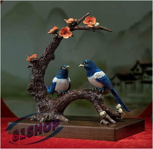 「81SHOP」 綺麗な鳥の置物 手作りの真鍮製品 梅の花 鵲 貴重なプレゼント 芸術品 収蔵品 新居祝い 重さ2400g