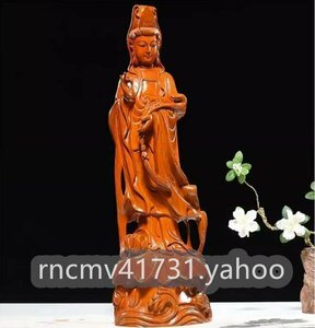 「81SHOP」 仏教美術 木彫仏像 精密細工 木彫り　花梨木 天然木 置物 観音菩薩像 仏像 高さ30cm