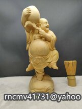 「81SHOP」 七福神 布袋 縁起物 彫刻 天然木 彫刻 風水 置物 仏教 美術_画像3