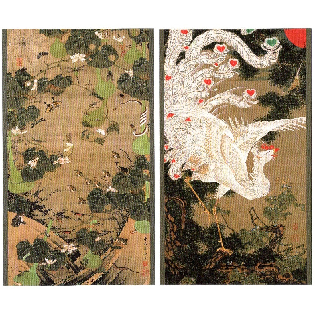 Picture Postcard Art Exhibition ``Ito Jakuchu Ikebe Group Insects / Old Pine Hakuho (from the Animals and Plants Aya-e)'' Set of 2 Paintings Postcard, printed matter, postcard, Postcard, others