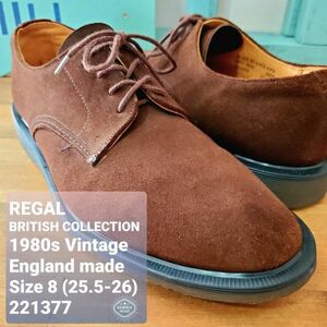 REGALリーガル BRITISH COLLECTION■美品 1980s vintage イングランド製 J501 外羽根 牛革 スウェード レースアップシューズ UK8 JP26