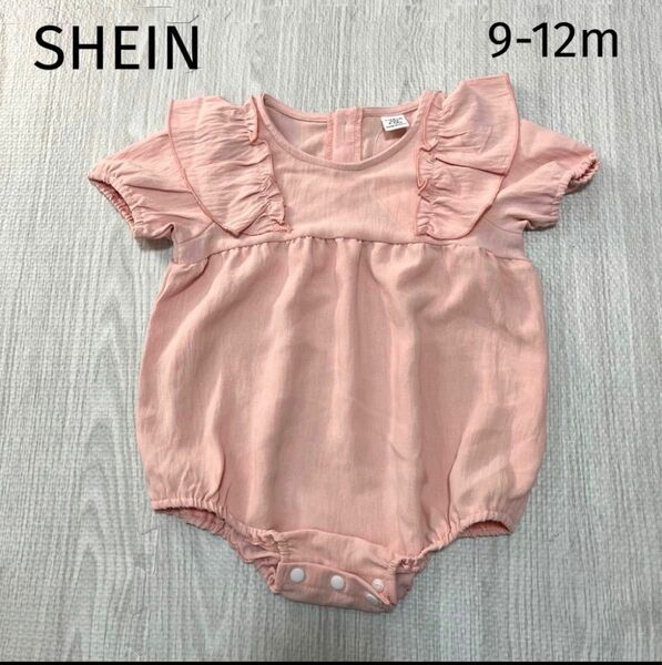 SHEIN 新品　ロンパース 9-12m ピンク　女の子　フリル ショートオール 半袖