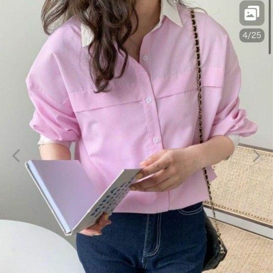 美品 ABITOKYO シャツ ブラウス 配色ストライプルーズシャツ　ピンク　春 タイムセール