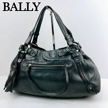 1円〜 BALLY バリー ハンドバッグ ブラック 黒色 オールレザー フリンジ かばん カバン 鞄 バッグ レディース ブランド 冠婚葬祭_画像1