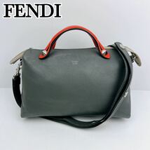 1円〜 FENDI フェンディ バイザウェイ 2WAY ショルダーバッグ ハンドバッグ グレー 灰色 オレンジ バッグ バック カバン 鞄レザー_画像1