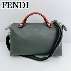 1円〜 FENDI フェンディ バイザウェイ 2WAY ショルダーバッグ ハンドバッグ グレー 灰色 オレンジ バッグ バック カバン 鞄レザー
