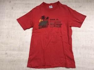 USA製 ヘインズ Hanes GUAM グアム スーベニア オールド アメカジ 80s 古着 イラスト 半袖Tシャツ カットソー メンズ L 赤