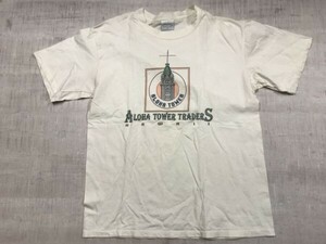 Custom Company製 USA製 ALOHA TOWER TRADERS ハワイ HAWAII スーベニア アメカジ オールド 90s 古着 半袖Tシャツ カットソー メンズ M 白