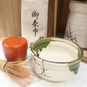 初だし■茶道具8点セット 短冊棚1式■アンティーク 骨董 レトロ 陶器 茶事 茶杓 茶器 短冊箱 未使用品 おまとめ 和 和食器 陶芸 KN-R29U