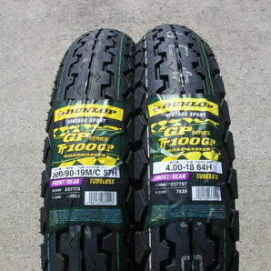 ■【AZ】ダンロップ TT100GP 100/90-19 TL & 4.00-18 TL タイヤ前後チューブレスセット 税込即決の画像1