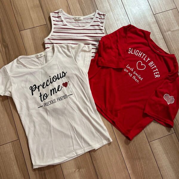 ハート セット 160 半袖Tシャツ 赤 白